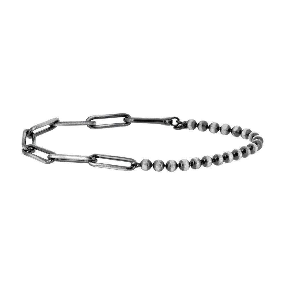 Men's Brushed Gunmetal Silver Paperclip and Bead Bracelet
