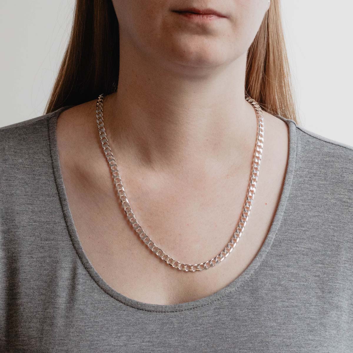 22"-24" Square Curb Chain in Sterling Silver