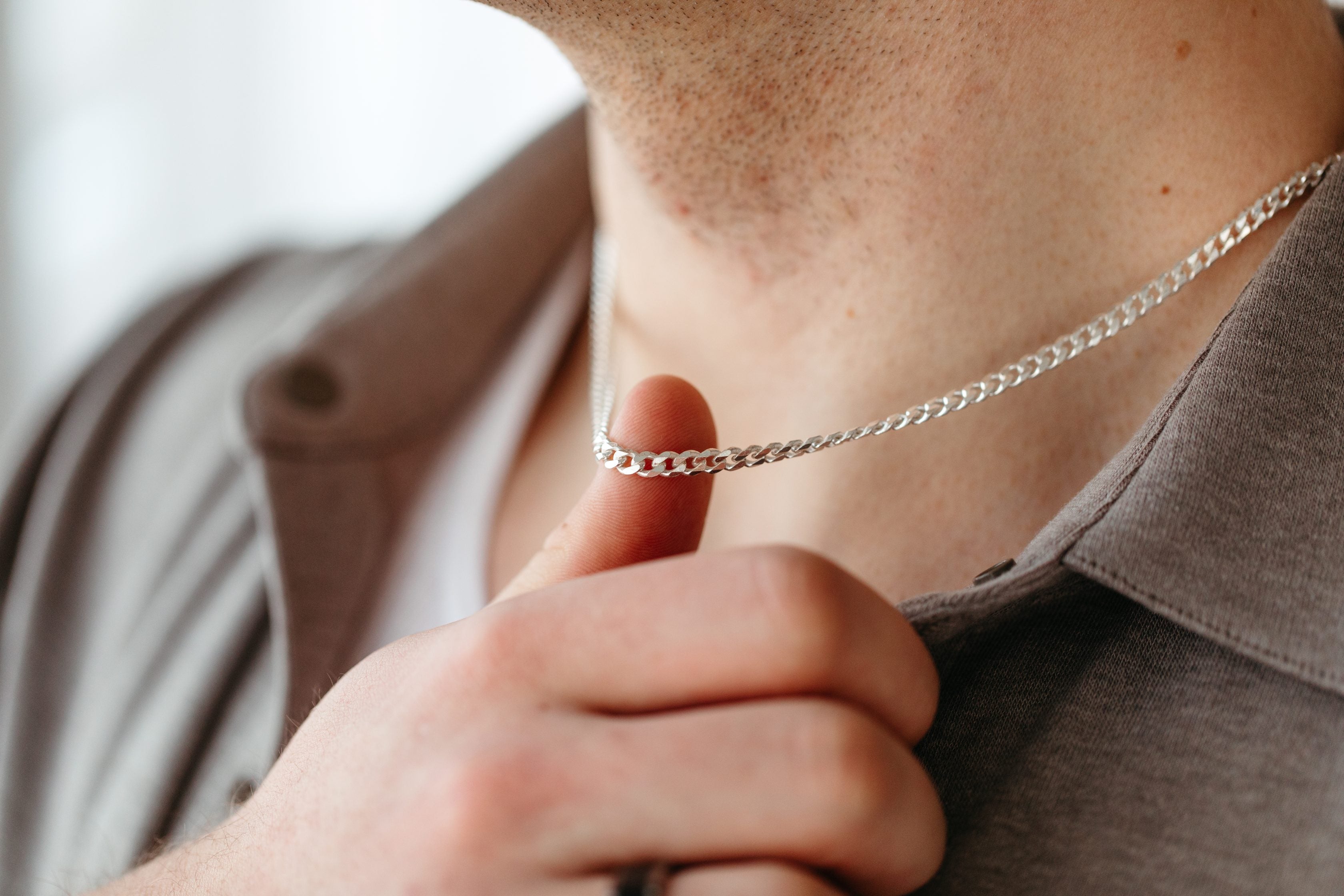 22" men's sterling silver curb chain