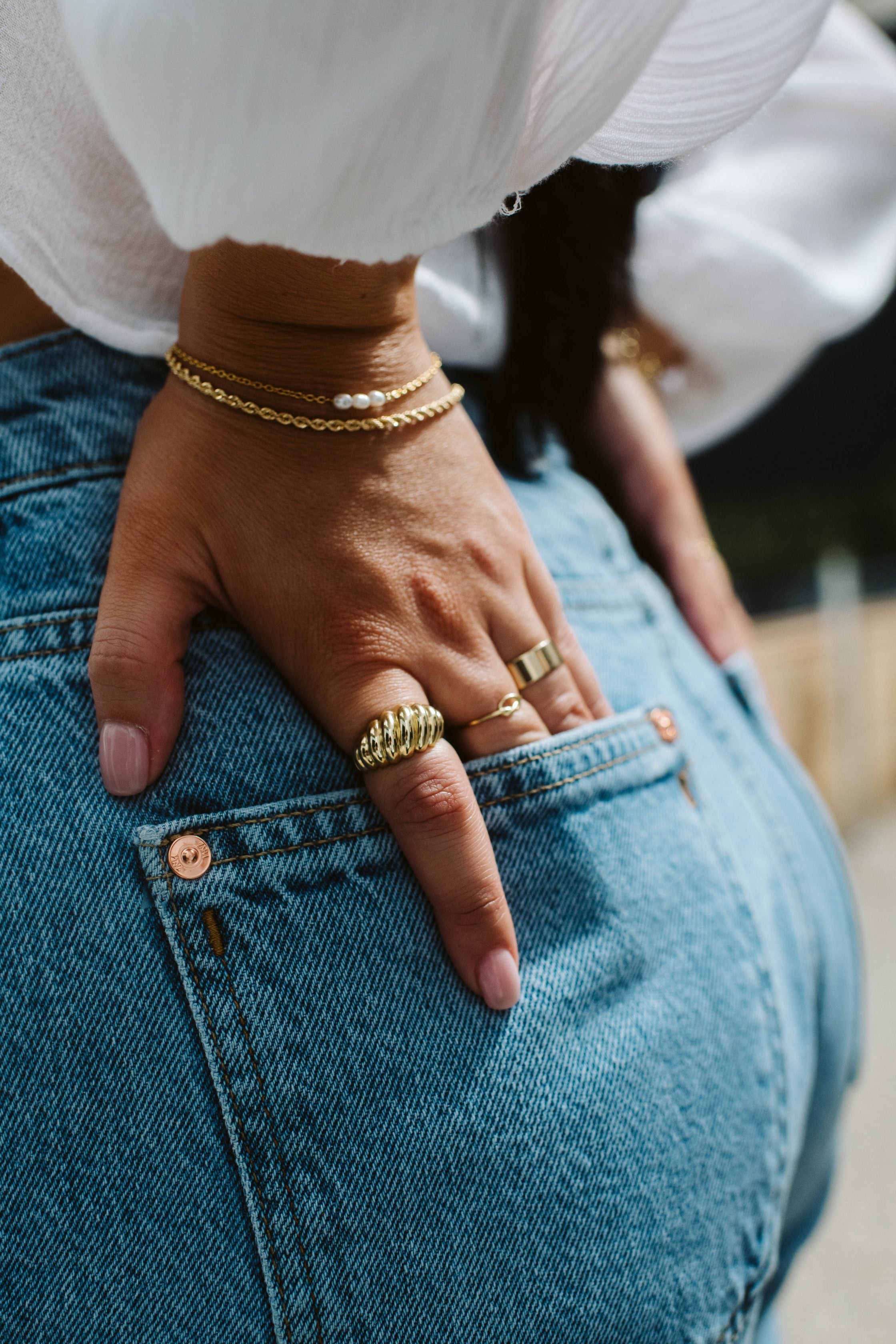 Bracelet With White Freshwater Pearl In Gold Plated