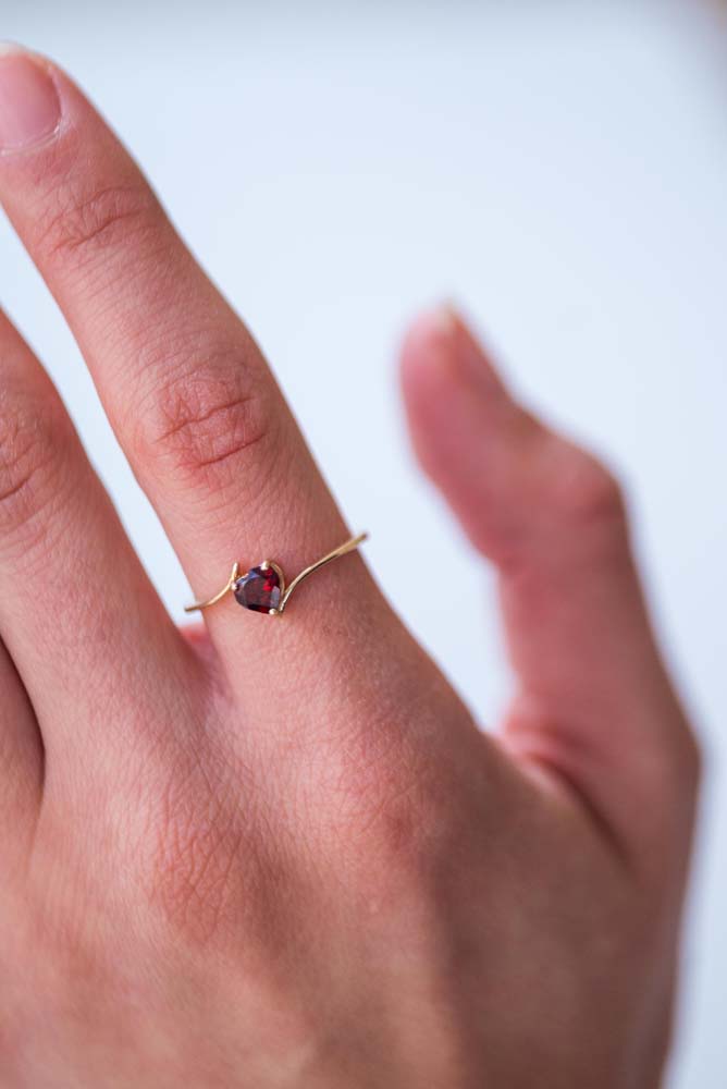 Heart Ring with Garnet
