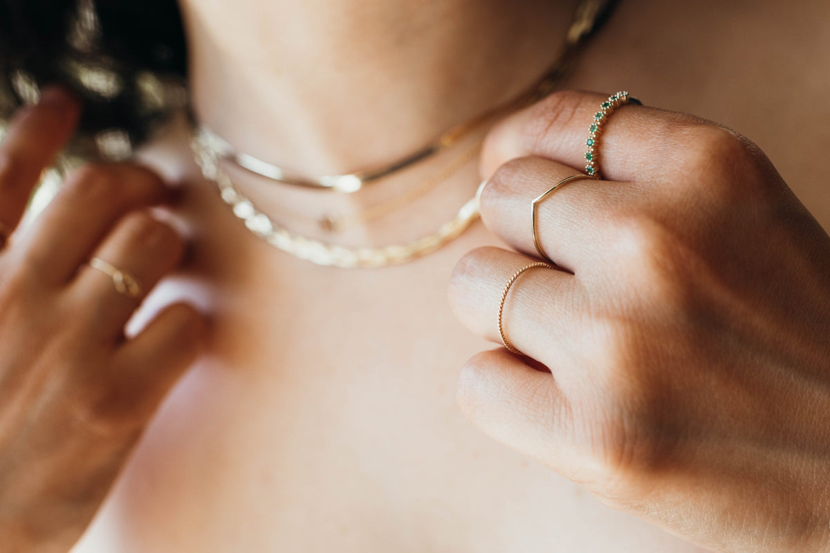 Emerald Ring, Gold Stacking Rings