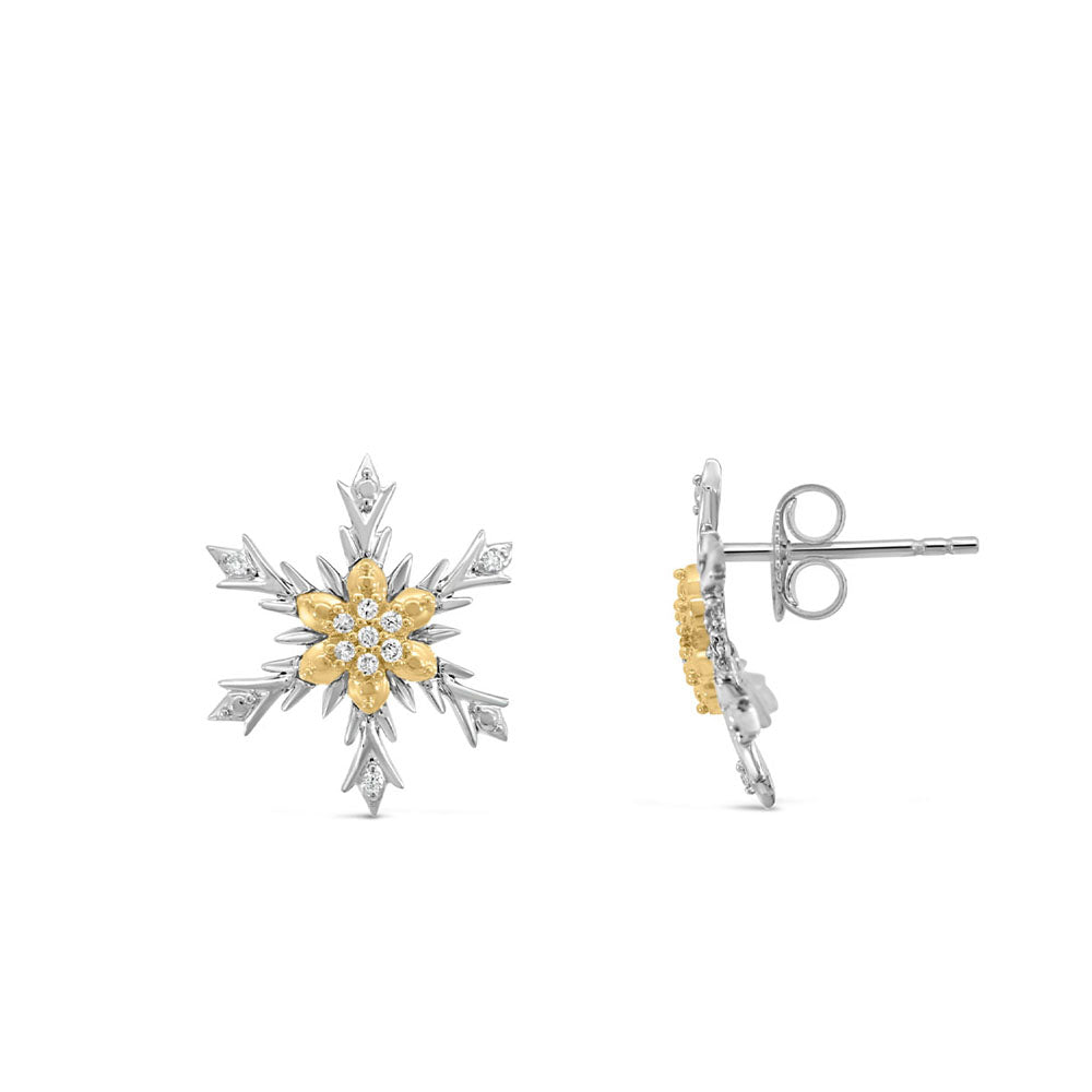 Snowflake Earrings with .80 Carat TW of Diamonds in 10kt Yellow and White Gold