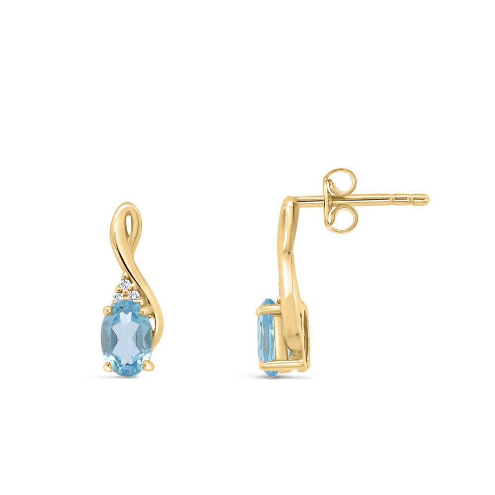 6X4MM Swiss Blue Diamond Drop Earrings with .03 Carat TW of Diamonds in 10kt Yellow Gold