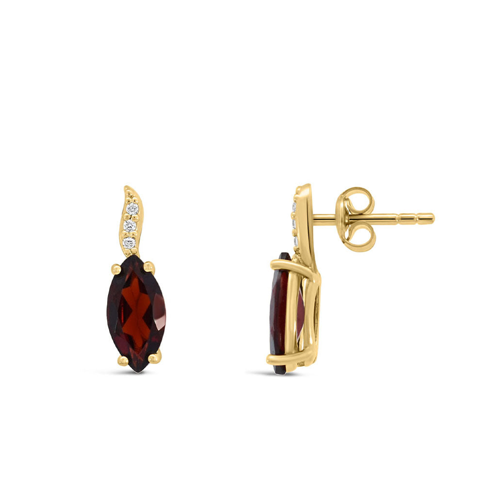 10X5MM Garnet Diamond Earrings with .03 Carat TW of Diamonds in 10kt Yellow Gold