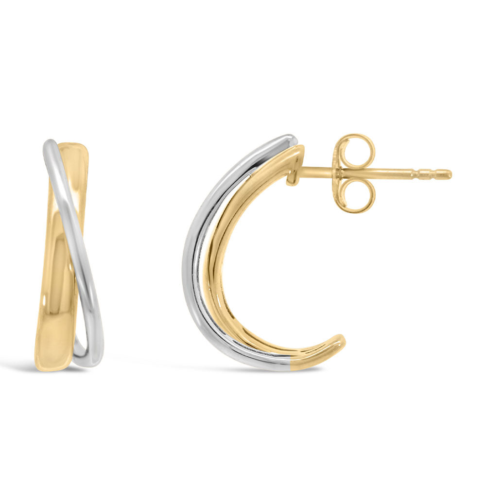 Two Tone Crossover Earrings in 10KT Yellow and White Gold