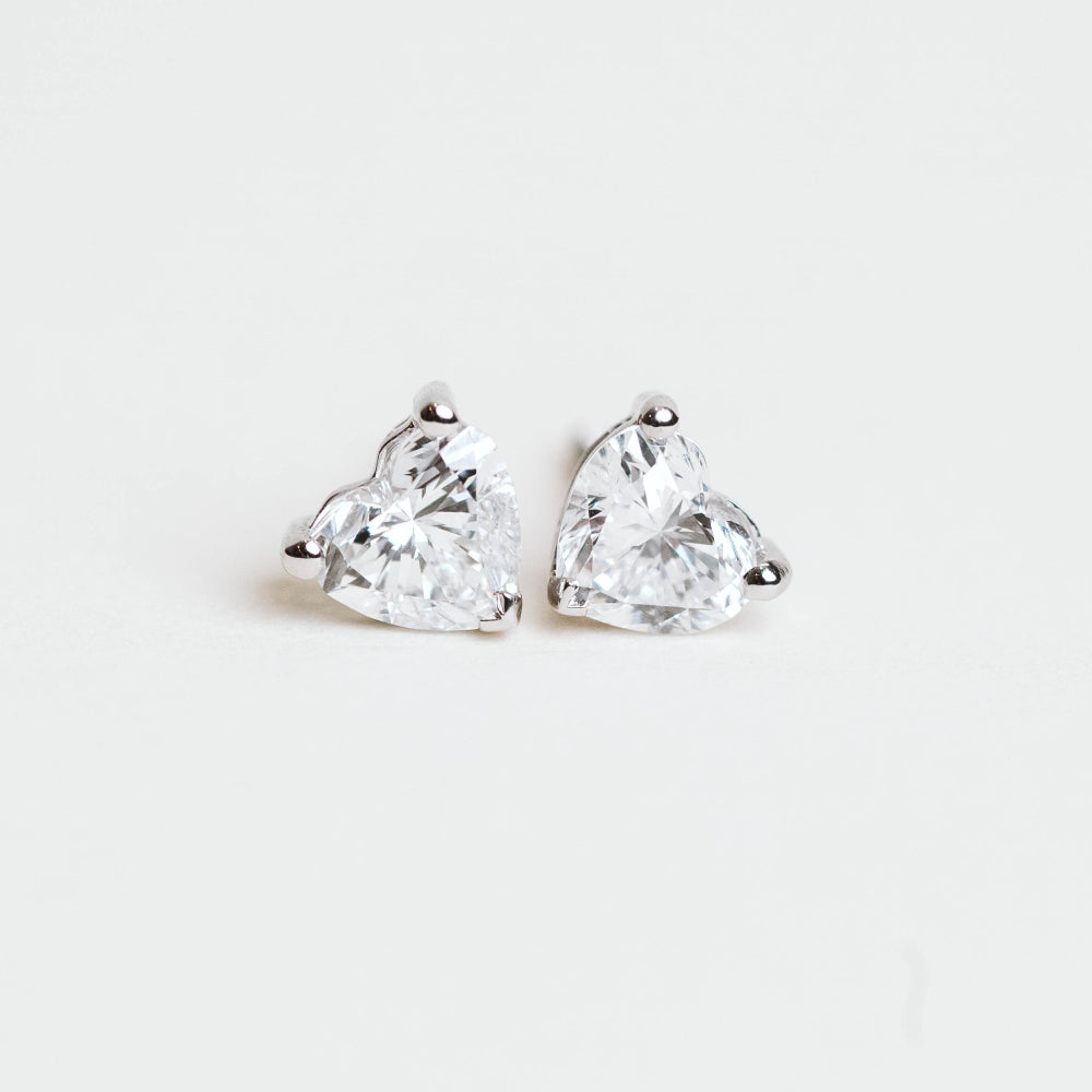 Heart Shaped Stud Earrings with 1.00 Carat TW of Lab Created Diamonds in 14KT White Gold