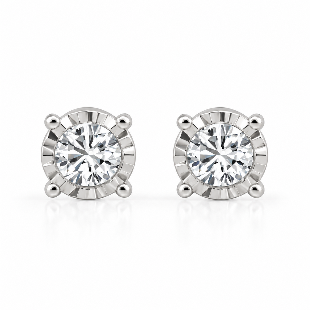 Round Brilliant Lab Created Diamond Stud Earrings in Silver