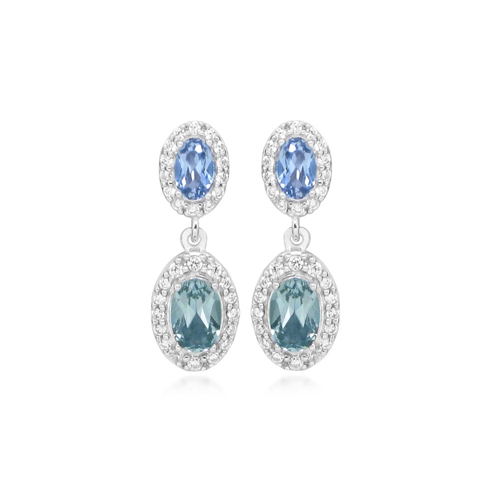 Earrings with Blue Topaz and Green Amethyst in Sterling Silver