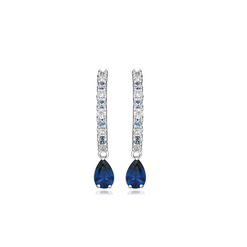 Earrings with Created Blue Spinel and Cubic Zirconia in Sterling Silver