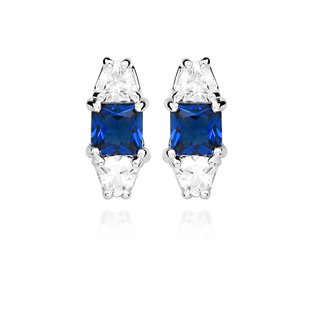 Earrings With Created Blue Sapphire and Cubic Zirconia in Sterling Silver