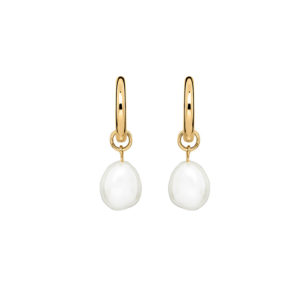 Hoop Earrings with White Freshwater Pearl in Gold Plated Sterling Silver