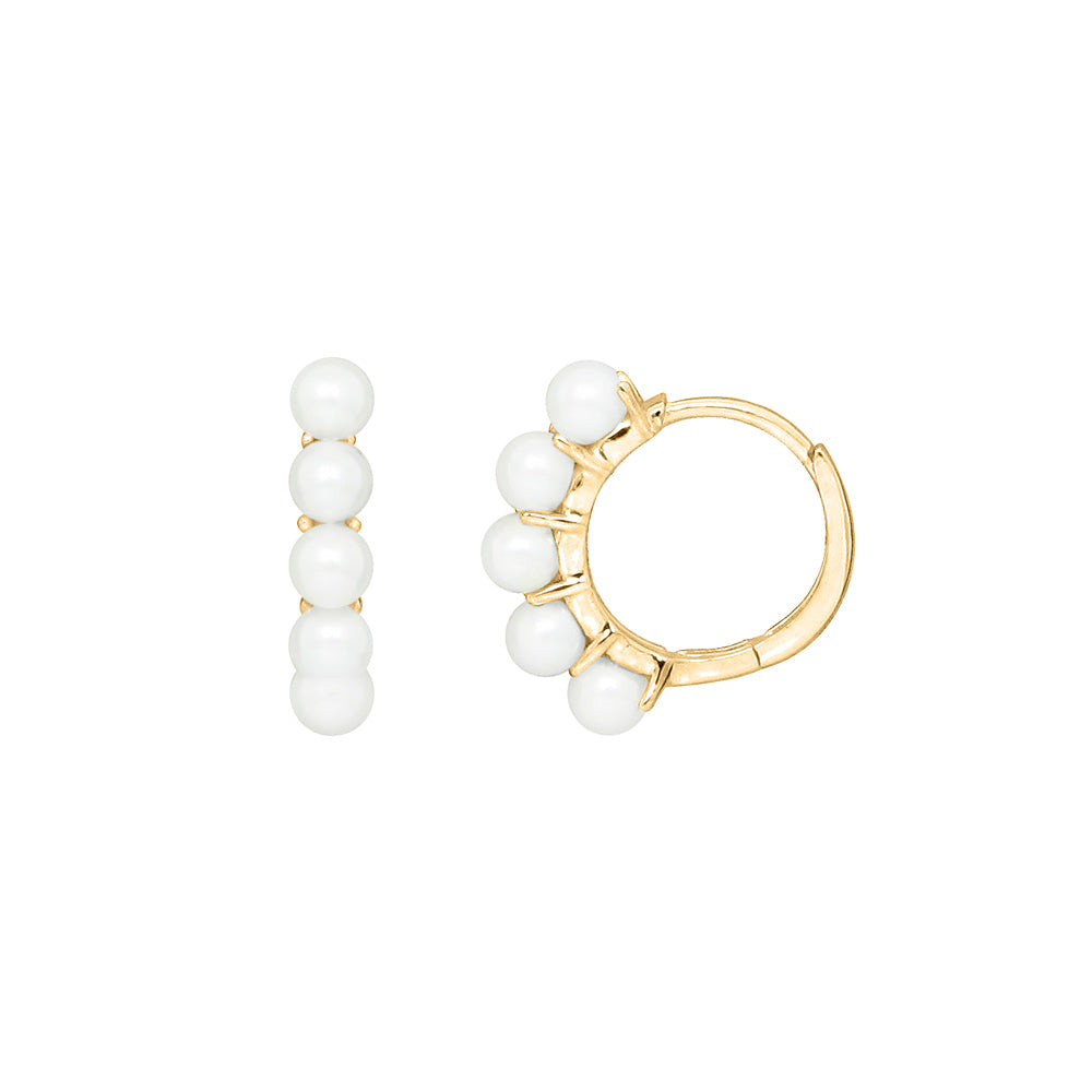 Huggie Hoop Earrings with White Freshwater Pearl in Gold Plated Sterling Silver