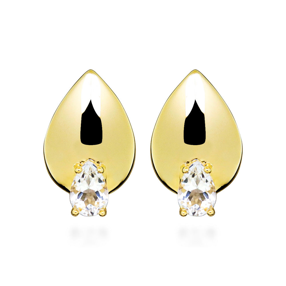 Earrings with Pear Shape White Topaz in Gold Plated Sterling Silver
