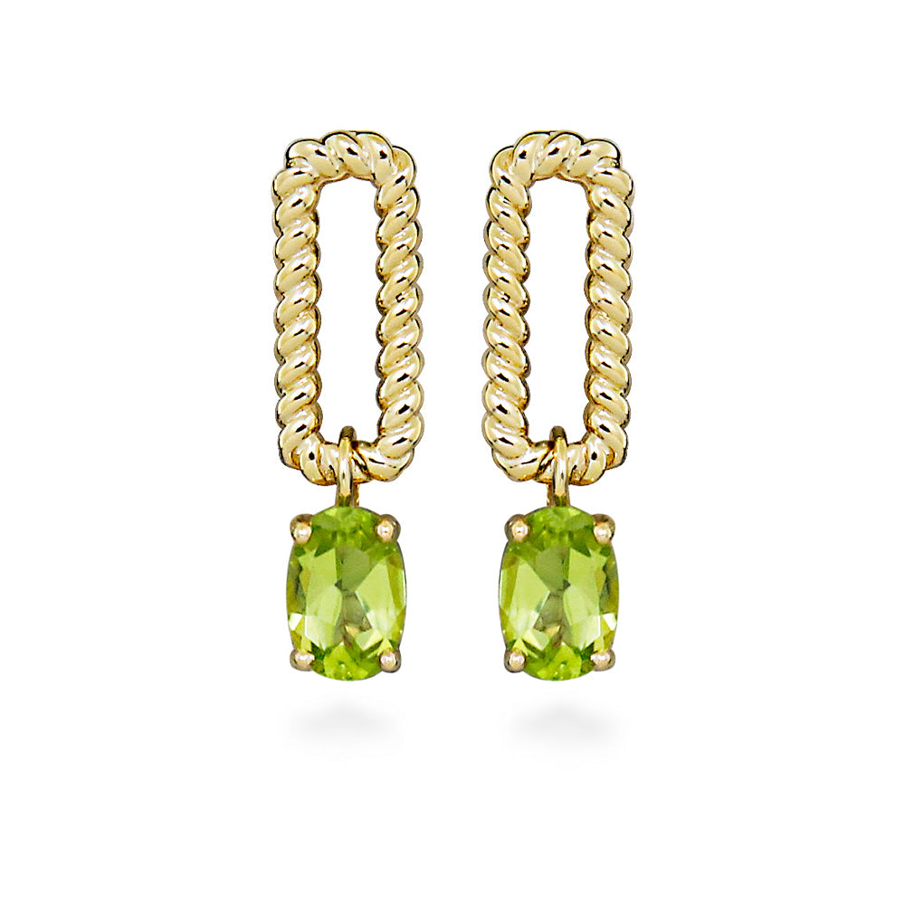 Drop Earrings with Oval Peridot in Gold Plated Sterling Silver