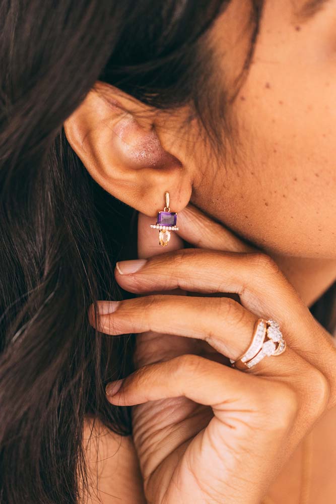 Earrings with Amethyst, Cubic Zirconia