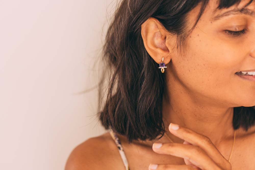 Earrings with Amethyst, Cubic Zirconia