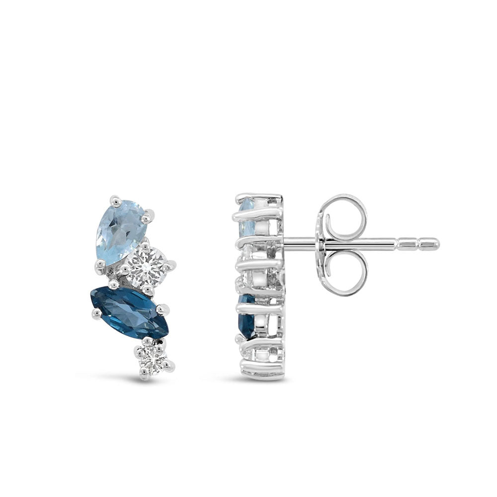 Earrings with Blue and White Topaz in Sterling Silver