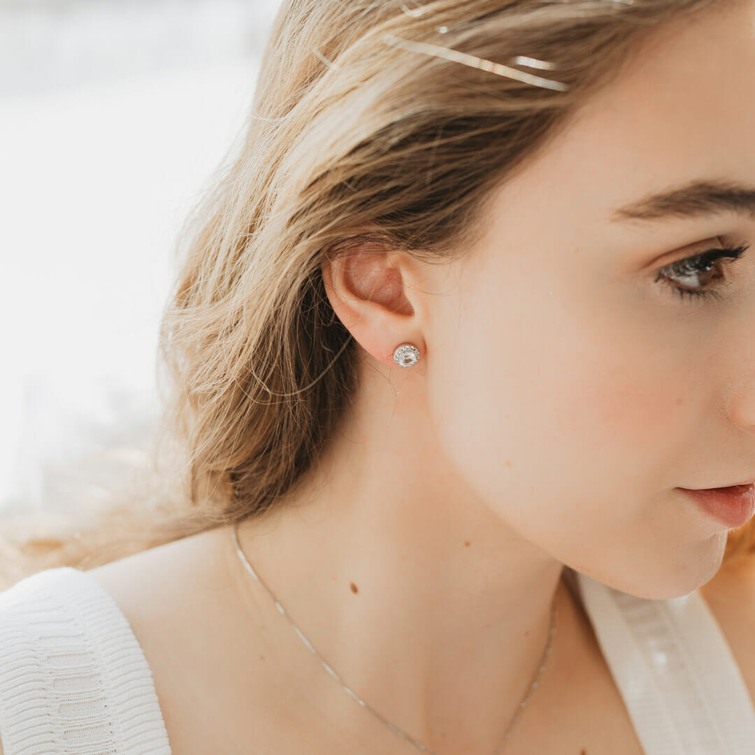 Earrings with Genuine White Topaz and Cubic Zirconia in Sterling Silver