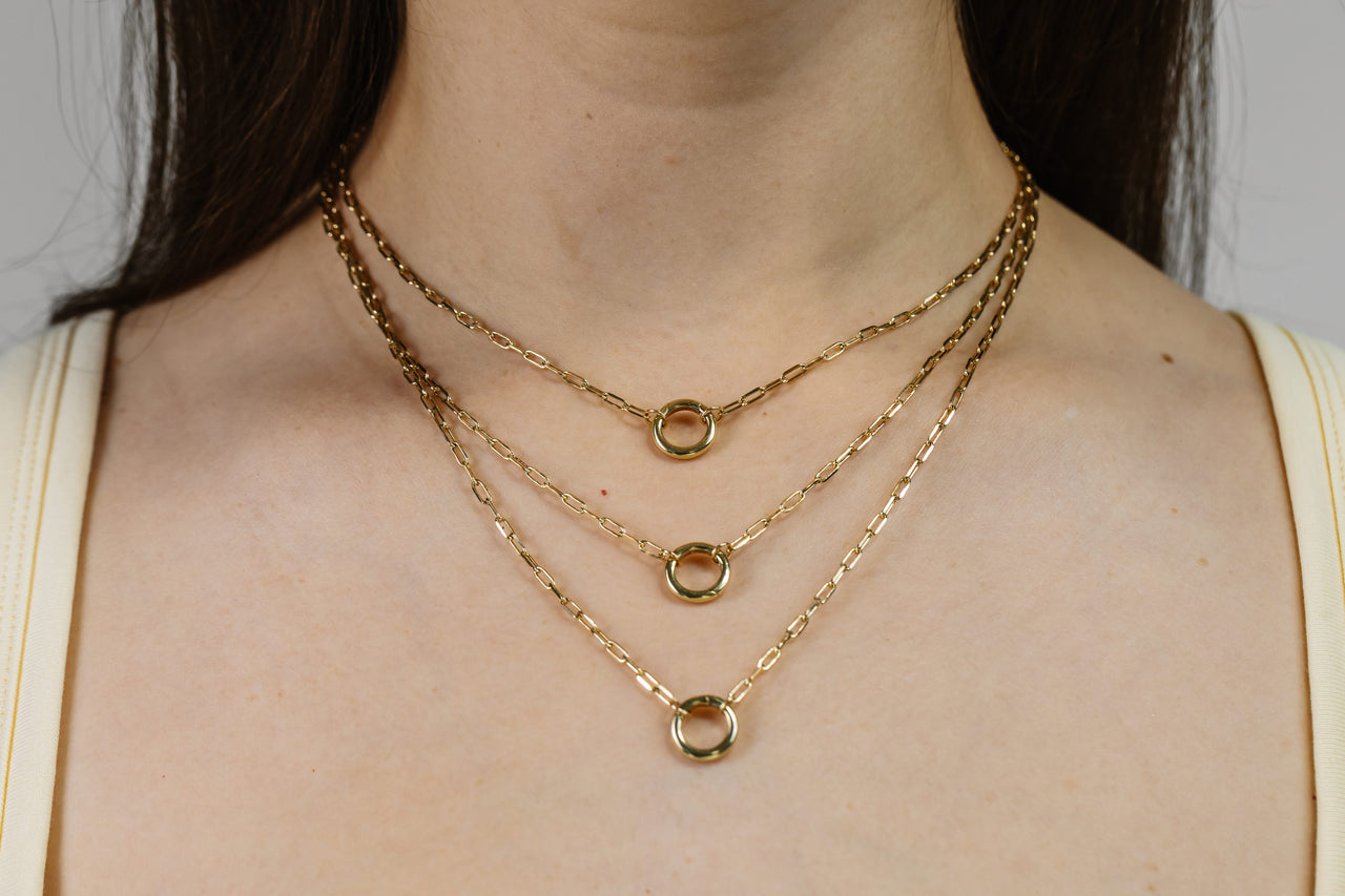 Paperclip Charm Necklace in 10kt Yellow Gold