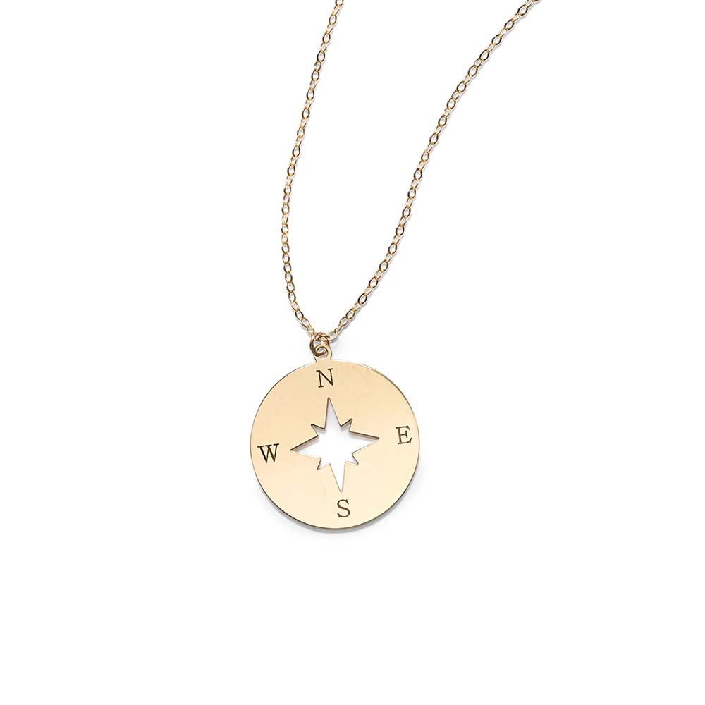18" Compass Necklace in 14kt Yellow Gold