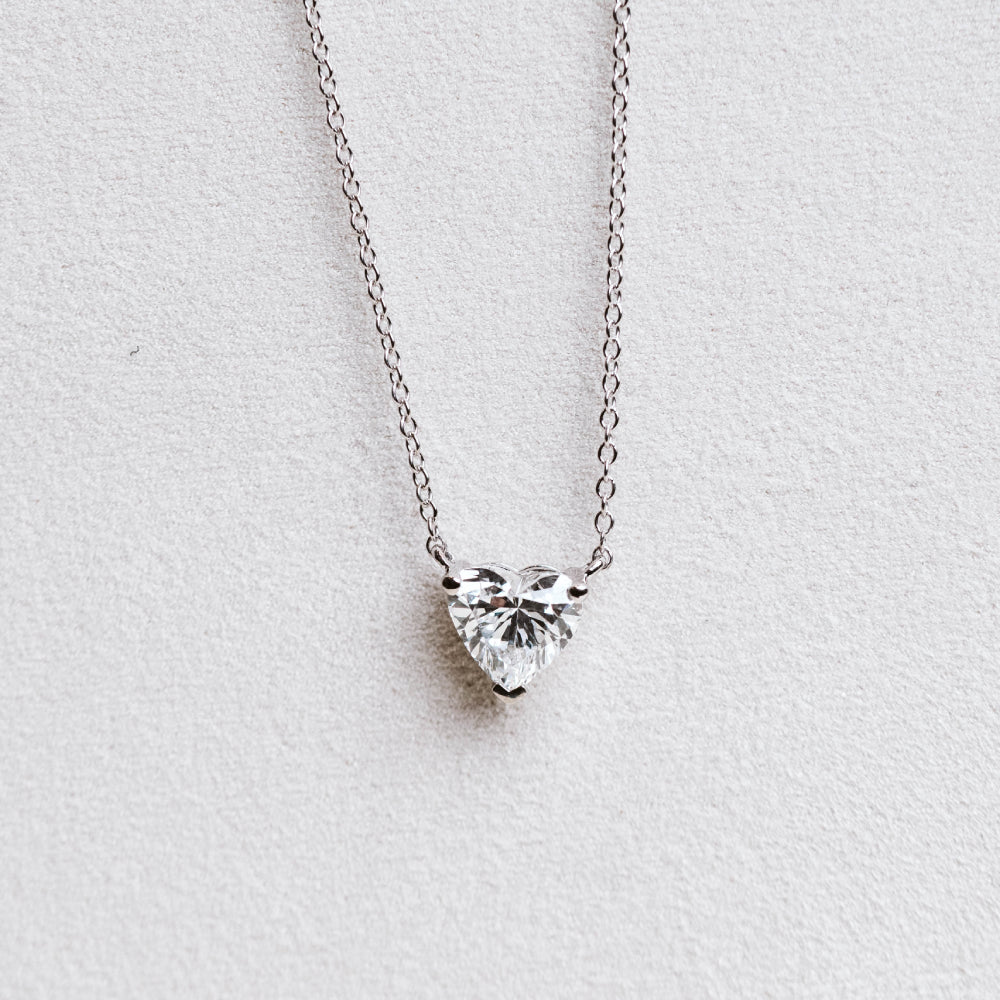 Heart Necklace with 1.00 Carat Lab Created Diamond in 10KT White Gold