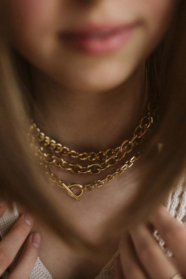 15"-17.25" 10.5MM Astrid Oval Link Necklace in Gold Vermeil Sterling Silver