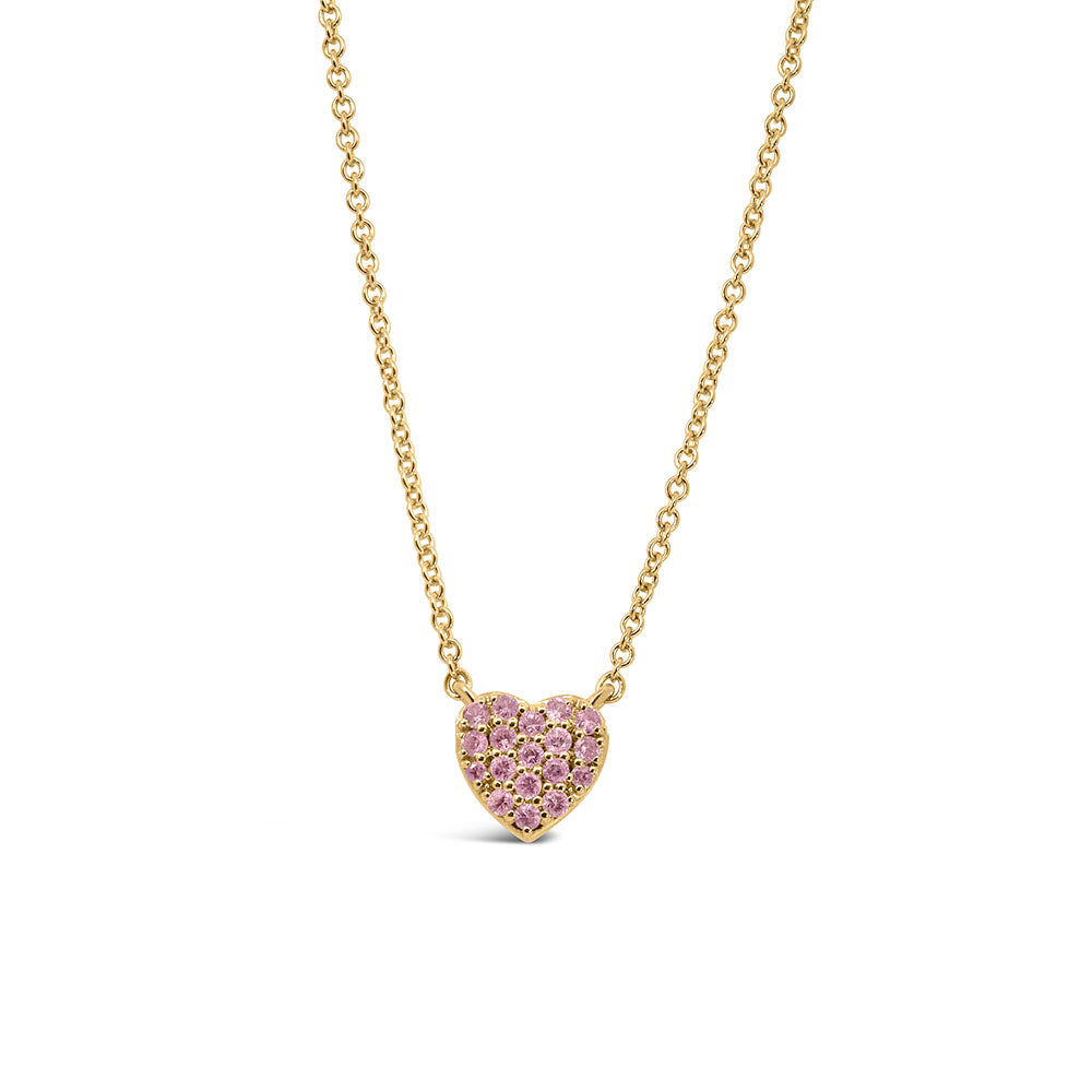 16"+2" Barbie "Mommy and Me" Heart Necklace with Pink Sapphire in Gold Plated Sterling Silver