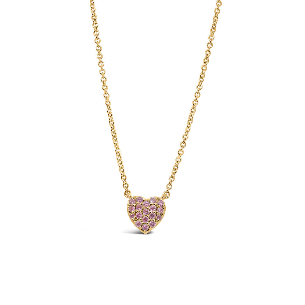 14"+2" Barbie "Mommy and Me" Heart Necklace with Pink Sapphire in Gold Plated Sterling Silver