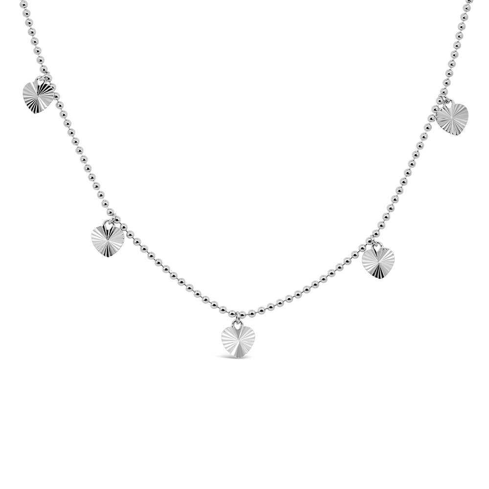 15.5"+2" Diamond Cut Heart Shaped Silver Necklace
