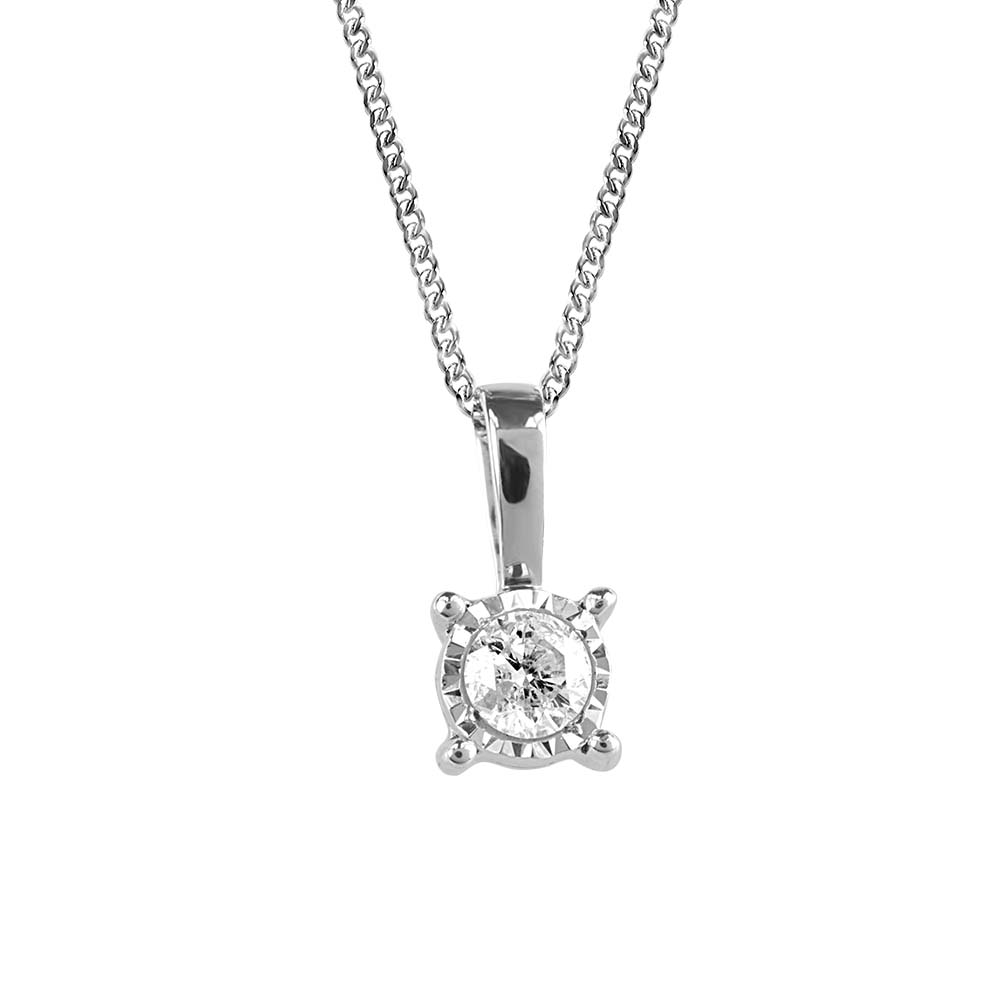 Illusion Set Pendant with .05 Carat Diamond in 10kt White Gold with Chain