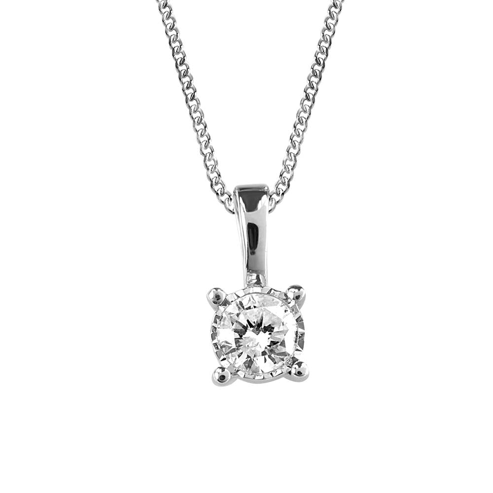 Illusion Set Pendant with .10 Carat Diamond in 10kt White Gold with Chain