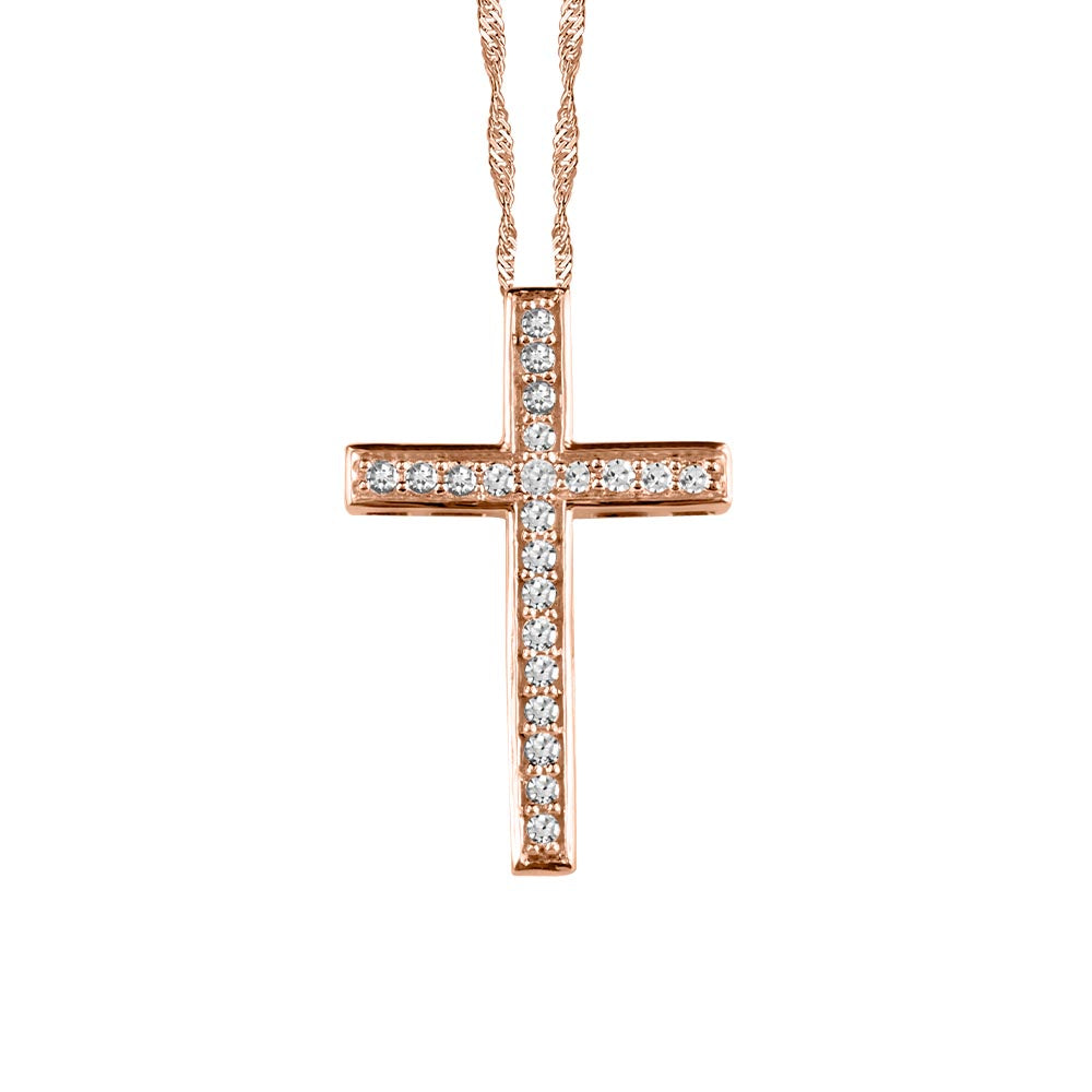 Cross Pendant with .15 Carat TW of Diamonds in 10kt Rose Gold with Chain