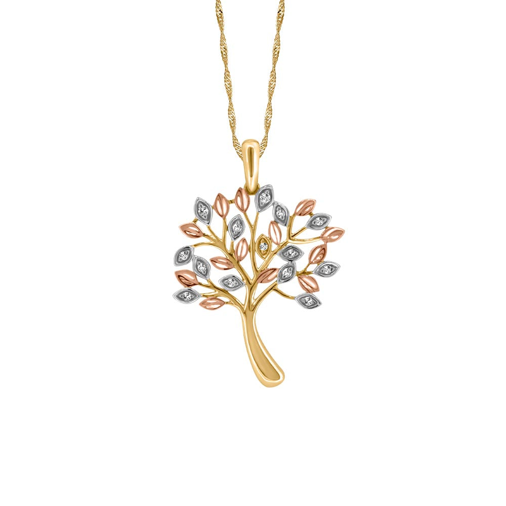 Tree Pendant with .08 Carat TW of Diamonds in 10kt White, Yellow & Rose Gold