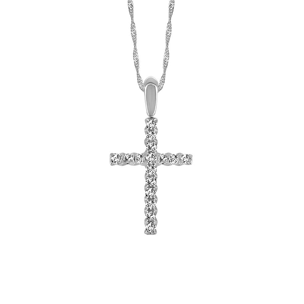 Cross Pendant with .32 Carat TW of Diamonds in 10kt White Gold with Chain