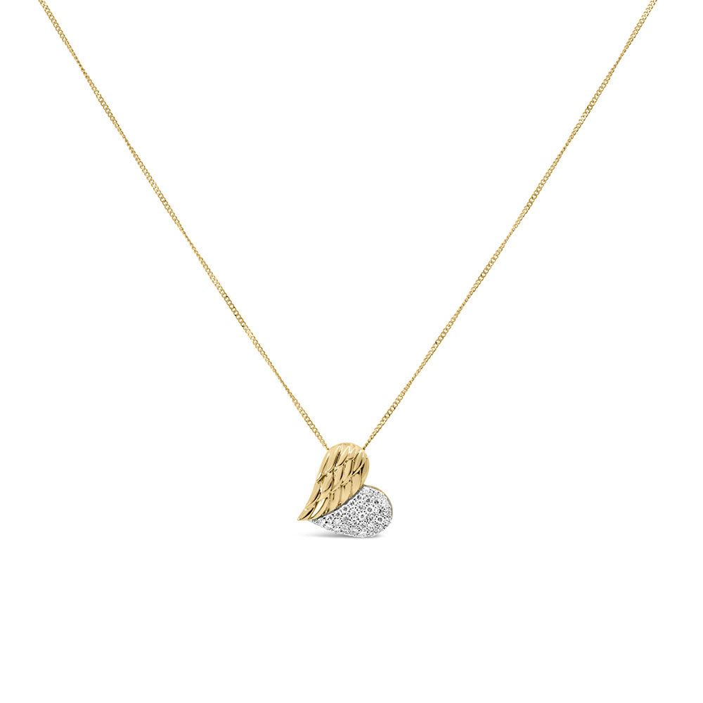 Heart Shaped Wing Pendant with .16 Carat TW of Diamonds in 10kt Yellow Gold