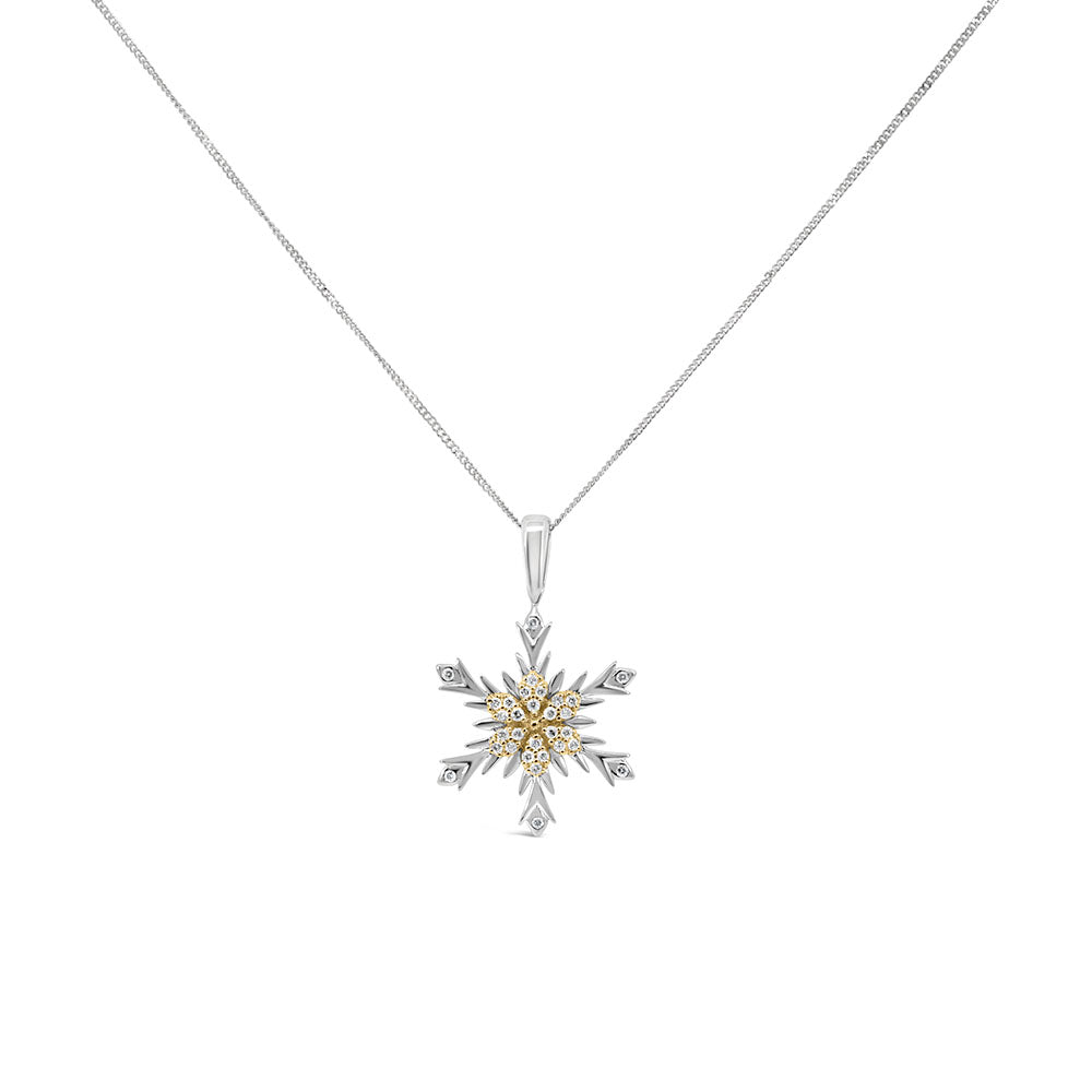 Snowflake Pendant with .13 Carat TW of Diamonds in 10kt Yellow and White Gold