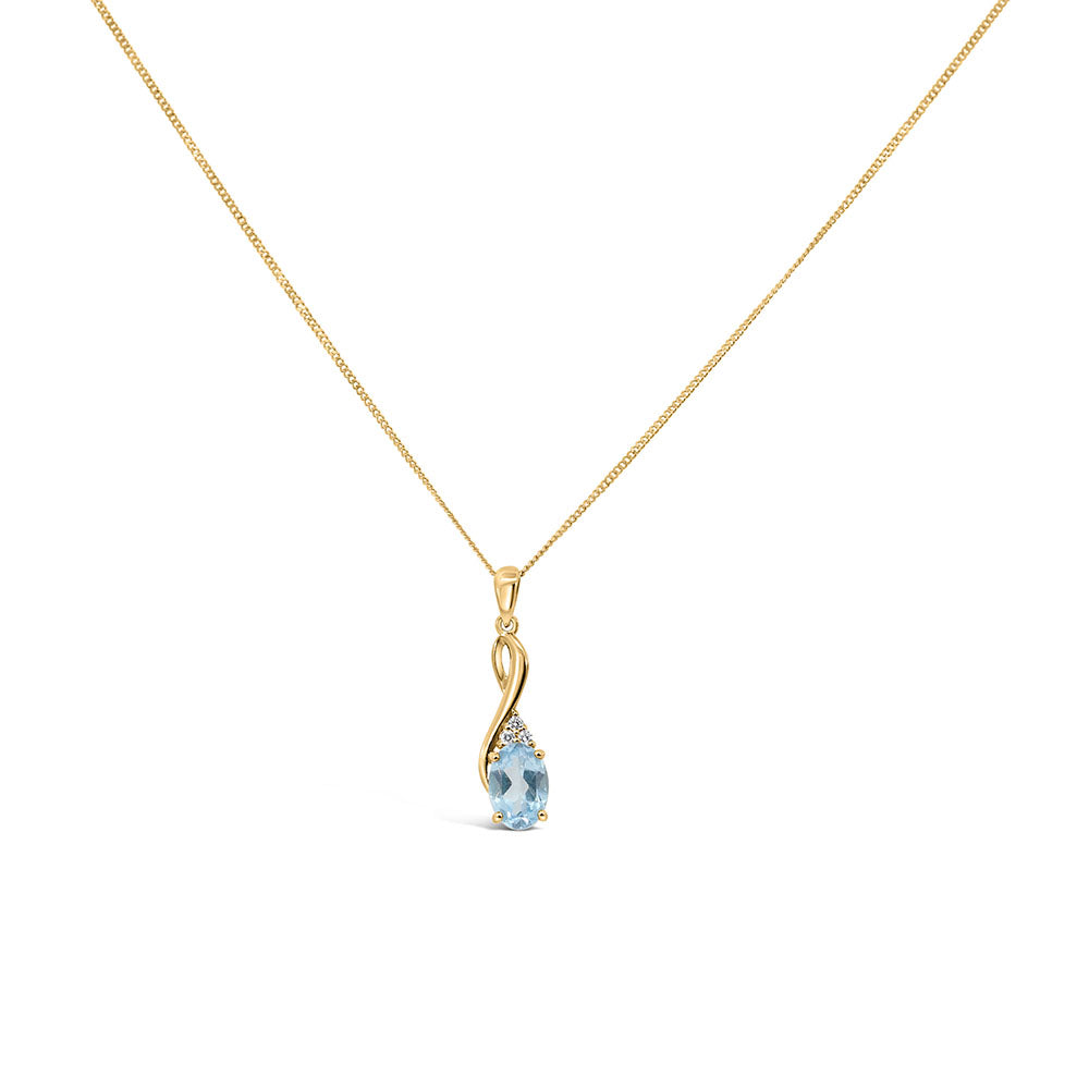 6X4MM Swiss Blue Diamond Pendant with .03 Carat TW of Diamonds in 10kt Yellow Gold with Chain