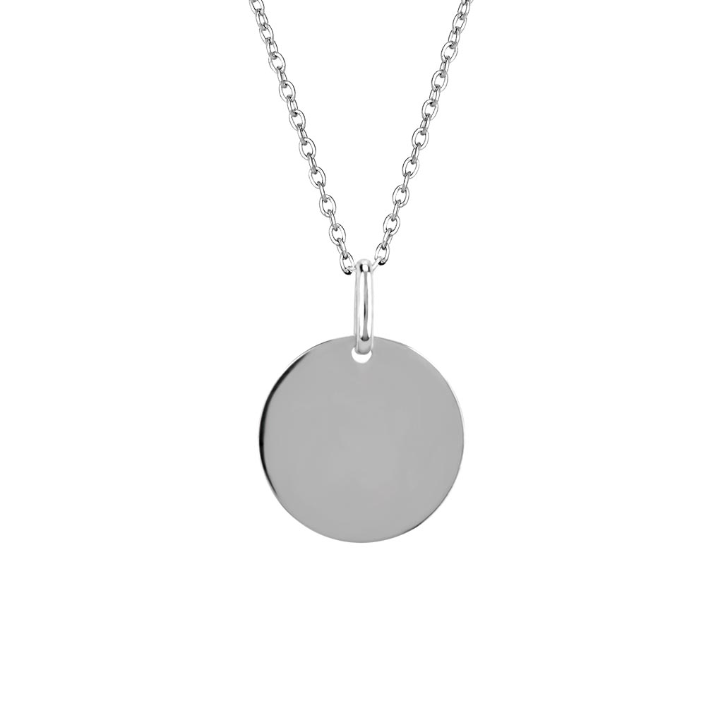 14MM Engravable Disc Pendant in 10kt White Gold with Chain