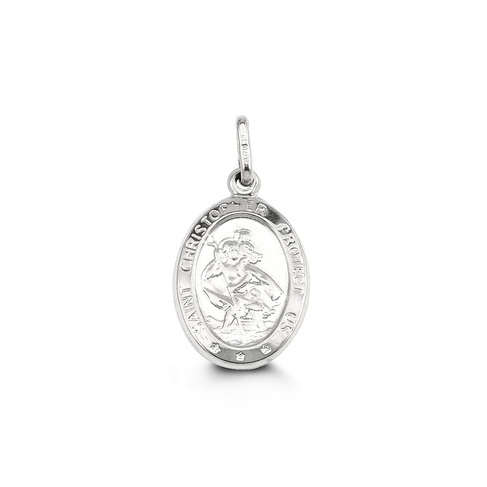 St Christopher Disc Pendant in 10kt White Gold