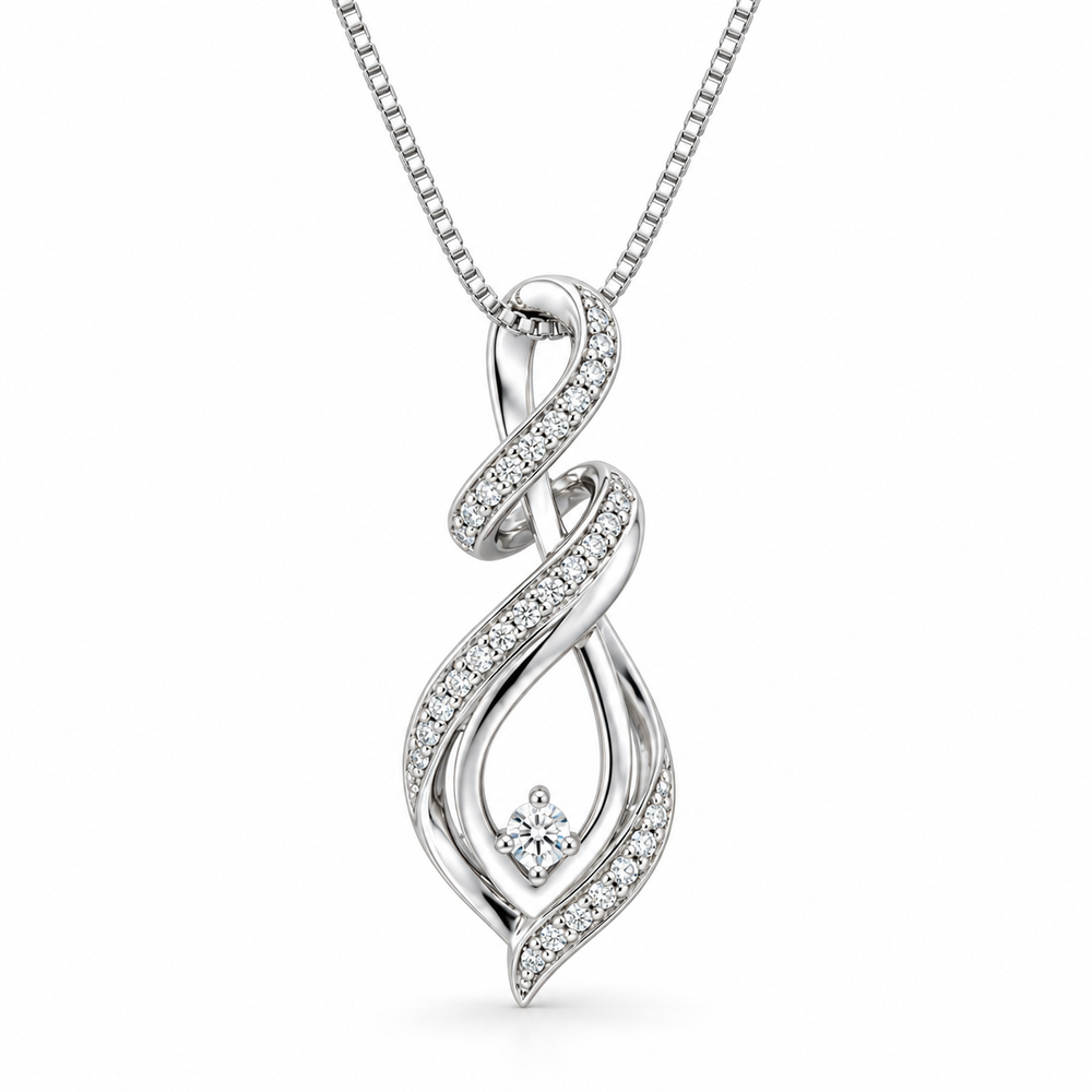 Twisted Pendant with .05 Carat Diamond in Sterling Silver with Chain