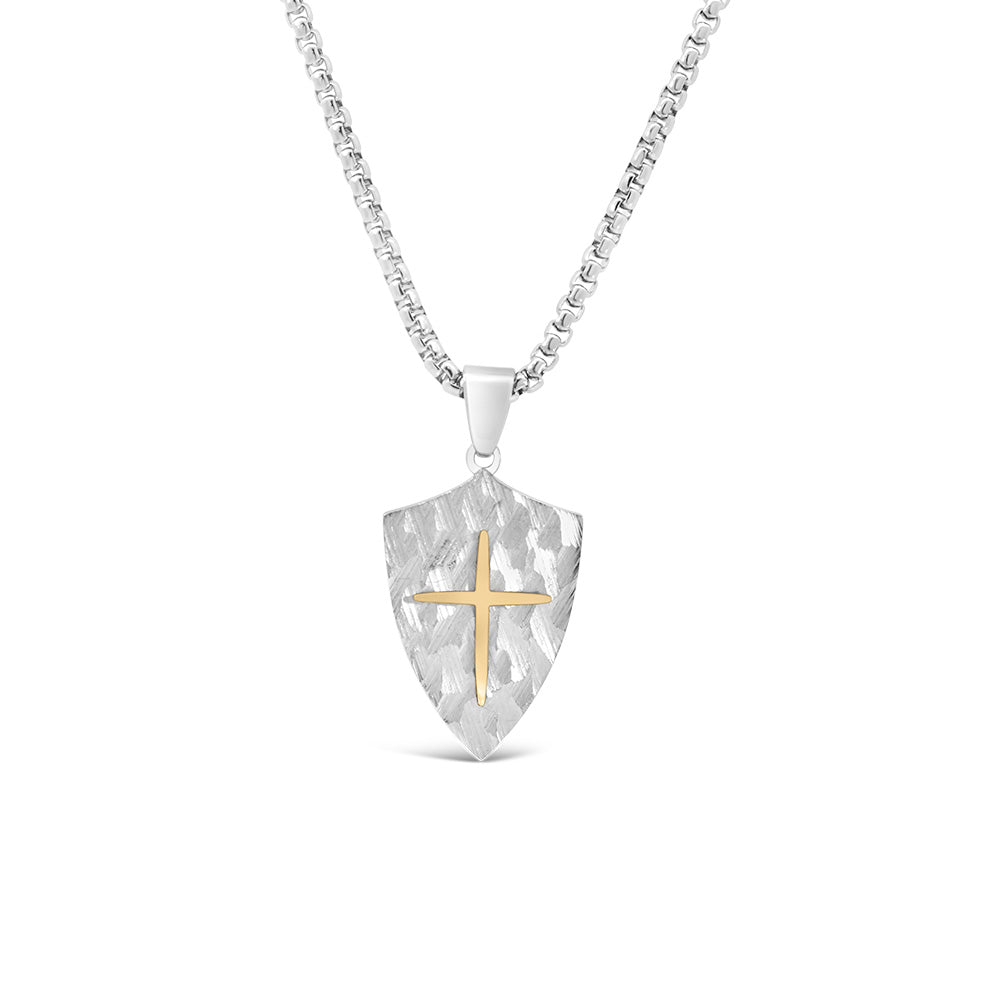 Shield Cross Pendant in Stainless Steel with 22" Chain