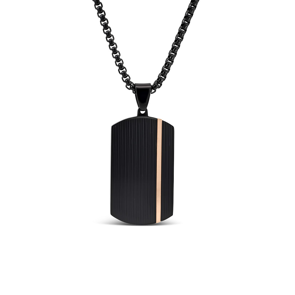 Dog Tag Pendant in Black and Rose Tone Stainless Steel with 22" Chain