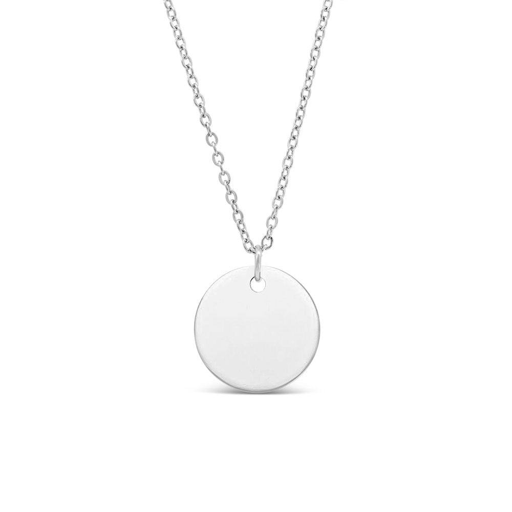 Disc Pendant in Silver Tone Stainless Steel with 16-18" Chain
