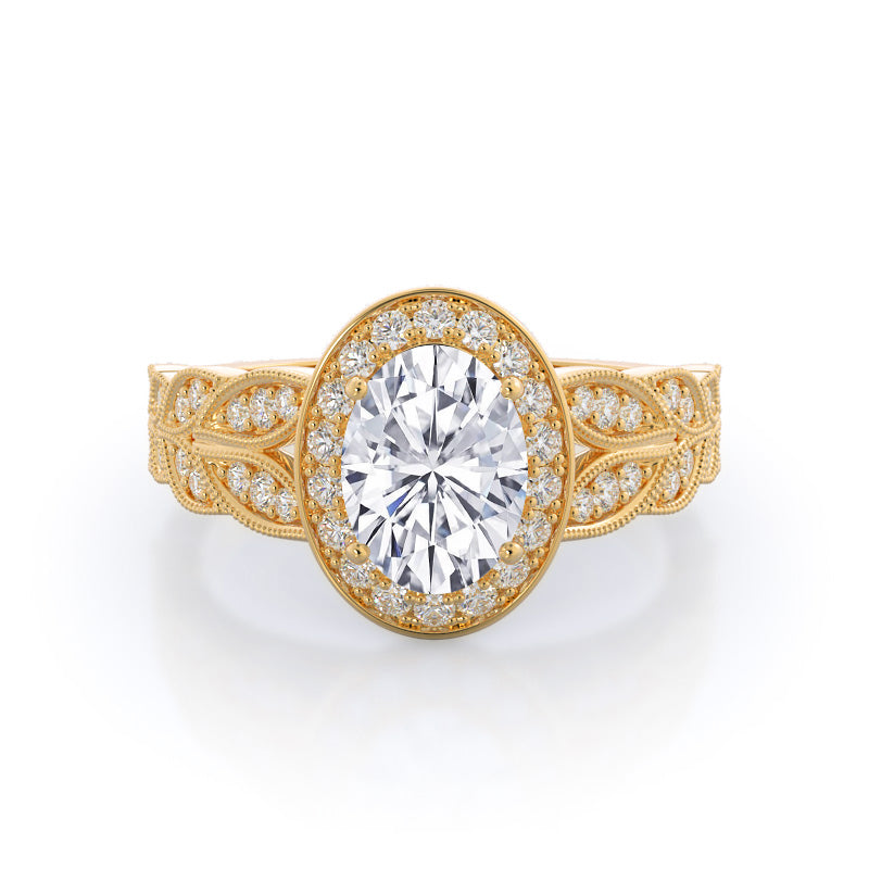 Vintage Milgrain Oval Halo Lab Created Diamond Engagement Ring