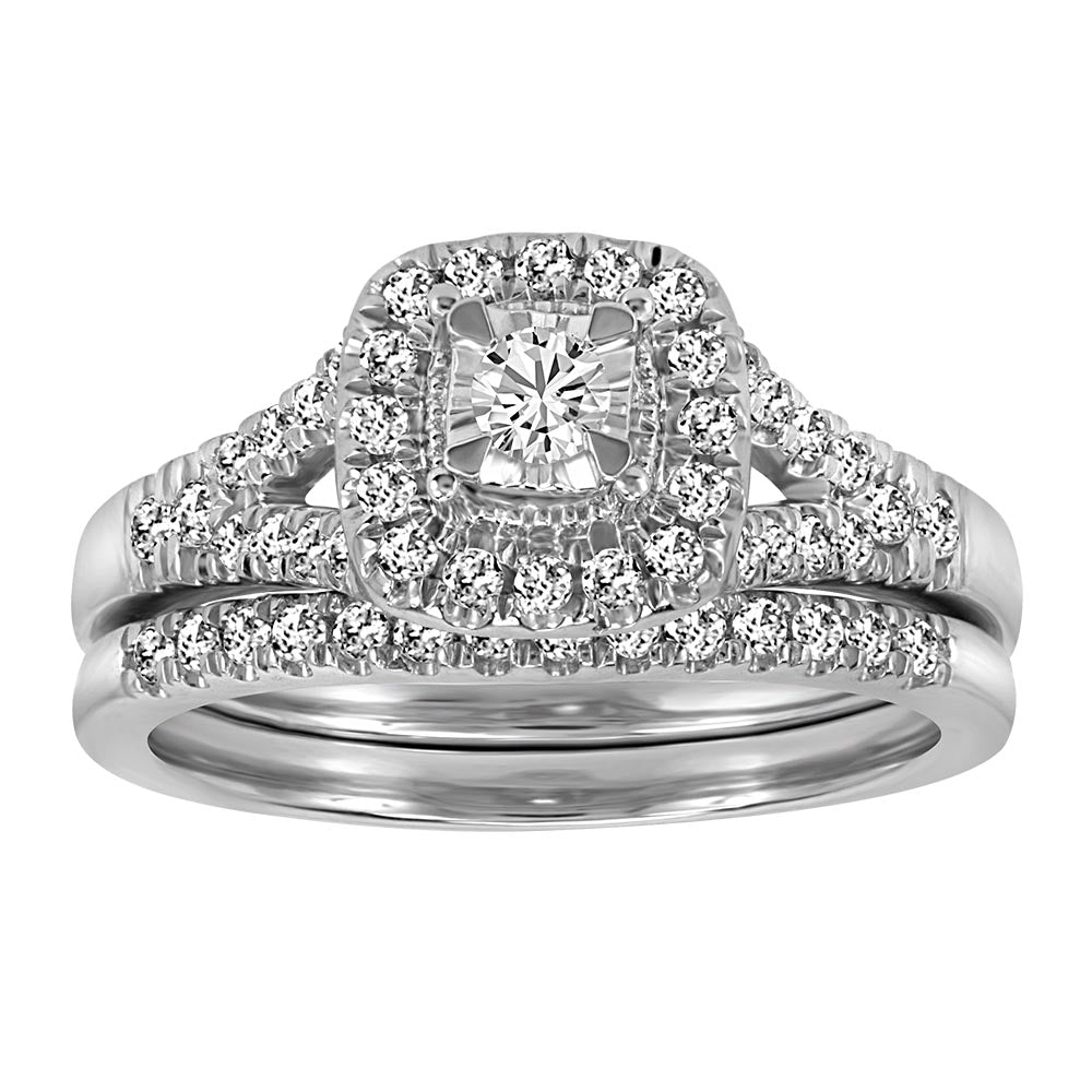 Halo Bridal Set with .50 Carat TW of Diamonds in 10kt White Gold