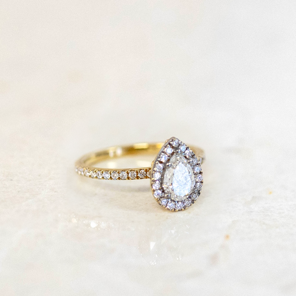 Halo Engagement Ring with 1.24 Carat TW of Diamonds in 14kt Yellow Gold