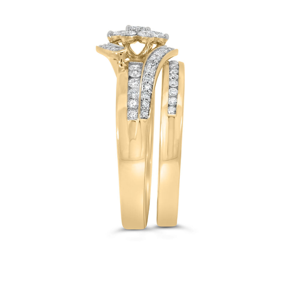 Cluster Engagement Ring Set with .75 Carat TW of Diamonds in 14kt Yellow Gold