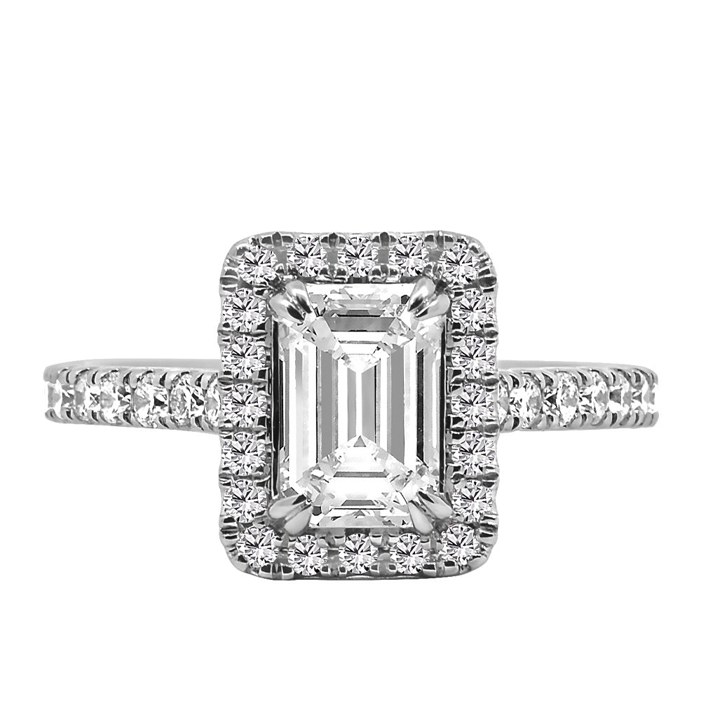 Emerald Cut Halo Engagement Ring with 2.62 Carat TW of Lab Created Diamonds in 14kt White Gold