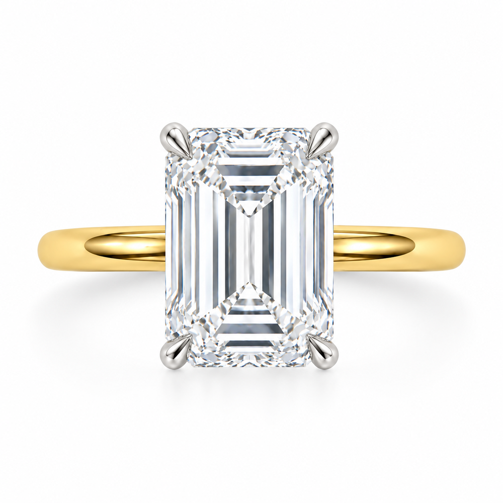 Emerald Cut Engagement Ring with 4.00 Carat Lab-grown Diamond in 14kt Yellow Gold